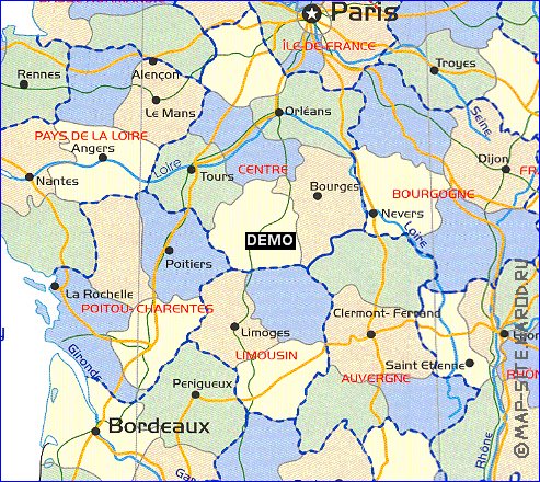Administratives carte de France en anglais