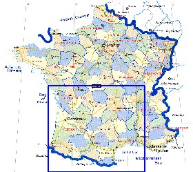 Administrativa mapa de Franca em ingles