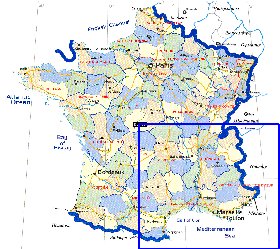 Administrativa mapa de Franca em ingles