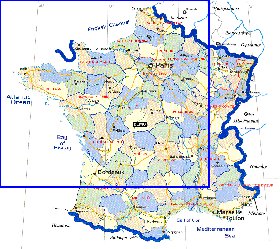Administratives carte de France en anglais
