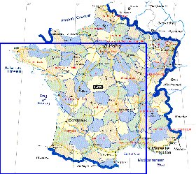 Administrativa mapa de Franca em ingles