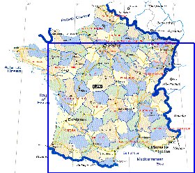 Administrativa mapa de Franca em ingles