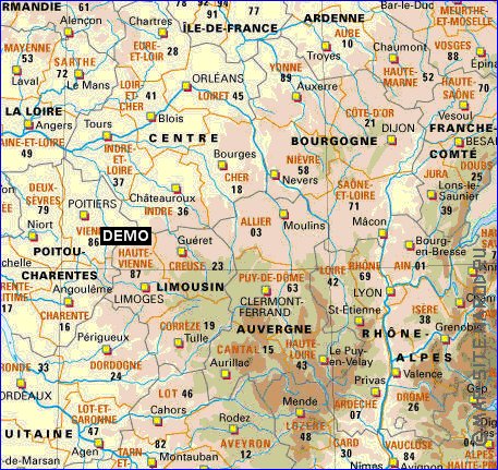 Administrativa mapa de Franca em frances