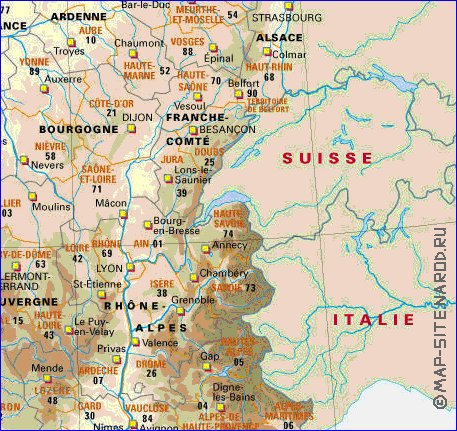 Administrativa mapa de Franca em frances