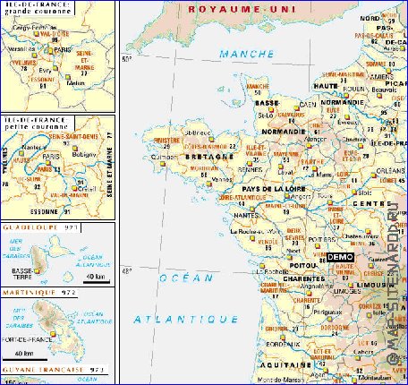 Administrativa mapa de Franca em frances