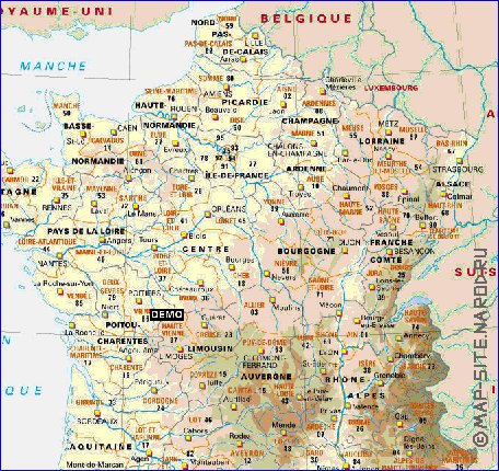 Administrativa mapa de Franca em frances