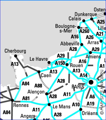 mapa de de estradas Franca em frances