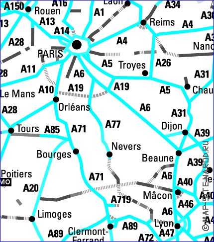 mapa de de estradas Franca em frances