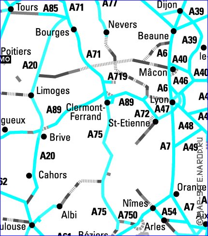 mapa de de estradas Franca em frances