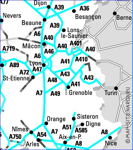 mapa de de estradas Franca em frances