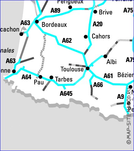 mapa de de estradas Franca em frances