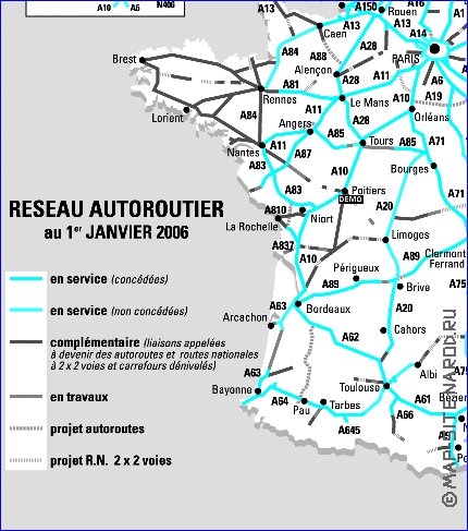 mapa de de estradas Franca em frances