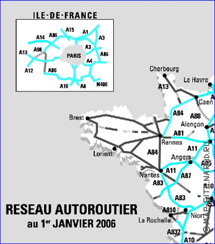 mapa de de estradas Franca em frances